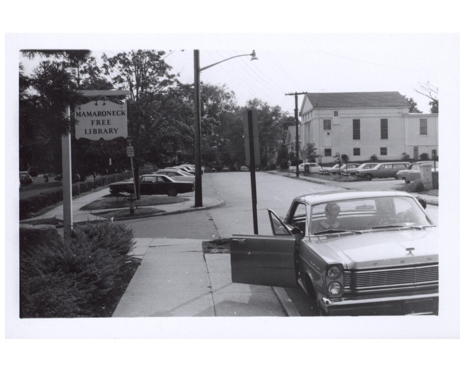 historic photo of Mamaroneck Library sign