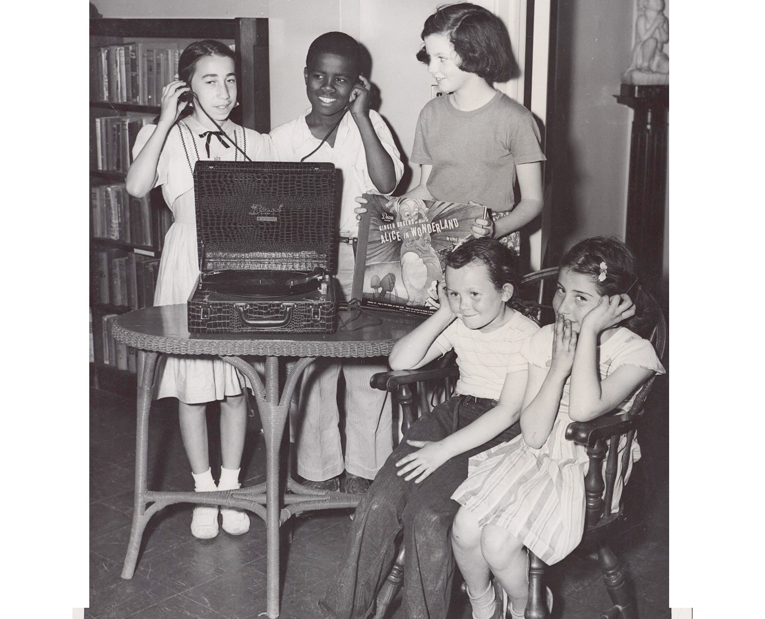 historic photo of children listening to recording