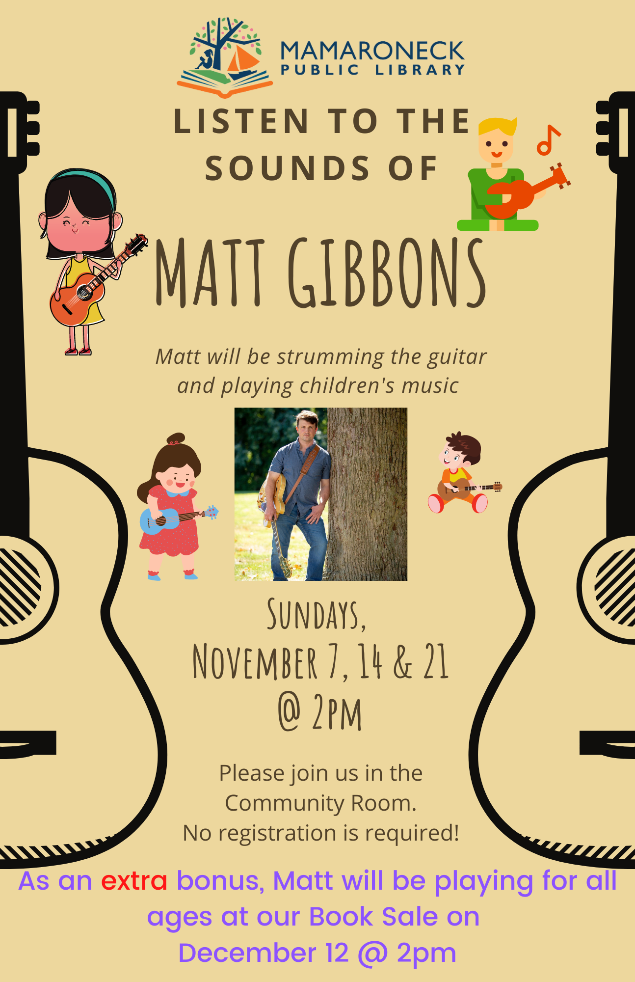 Matt Gibbons, guitarist, appearing in early November, 3 Sundays, at Library