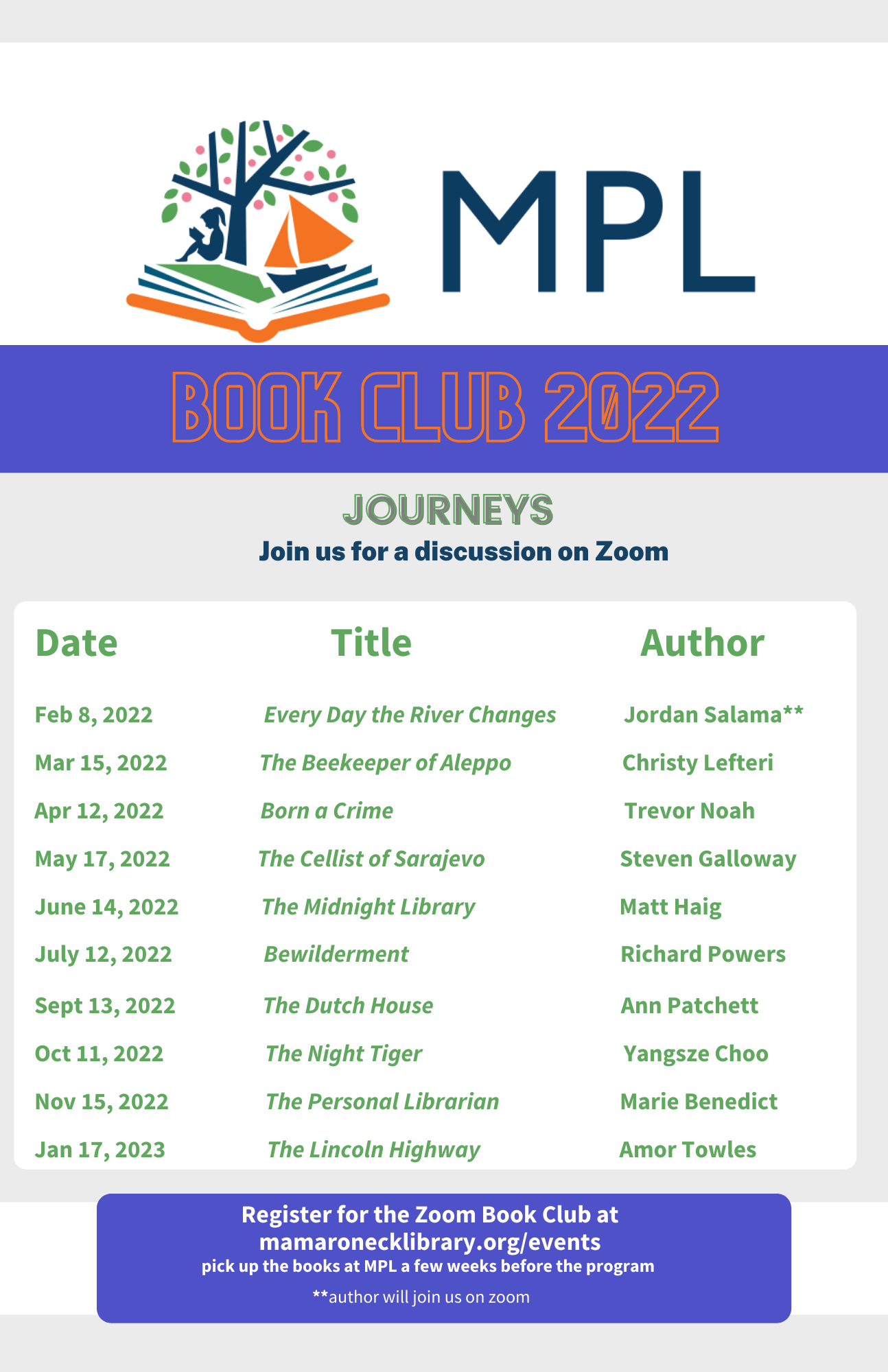 MPL Book club Schedule
