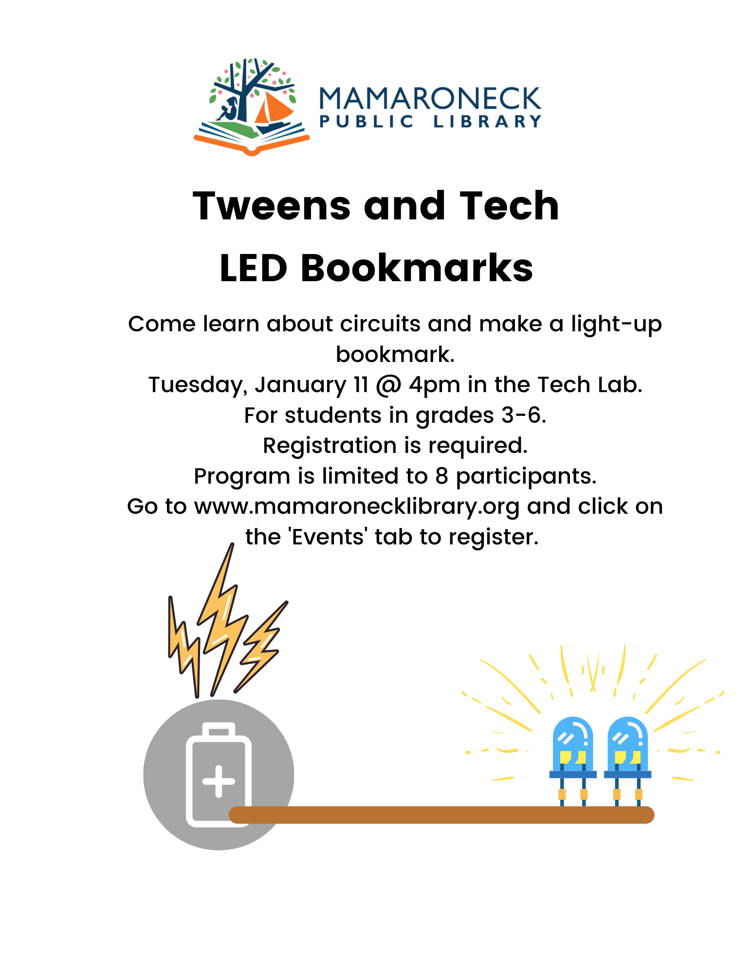Tweens and Tech LED bookmarks program in January 2022