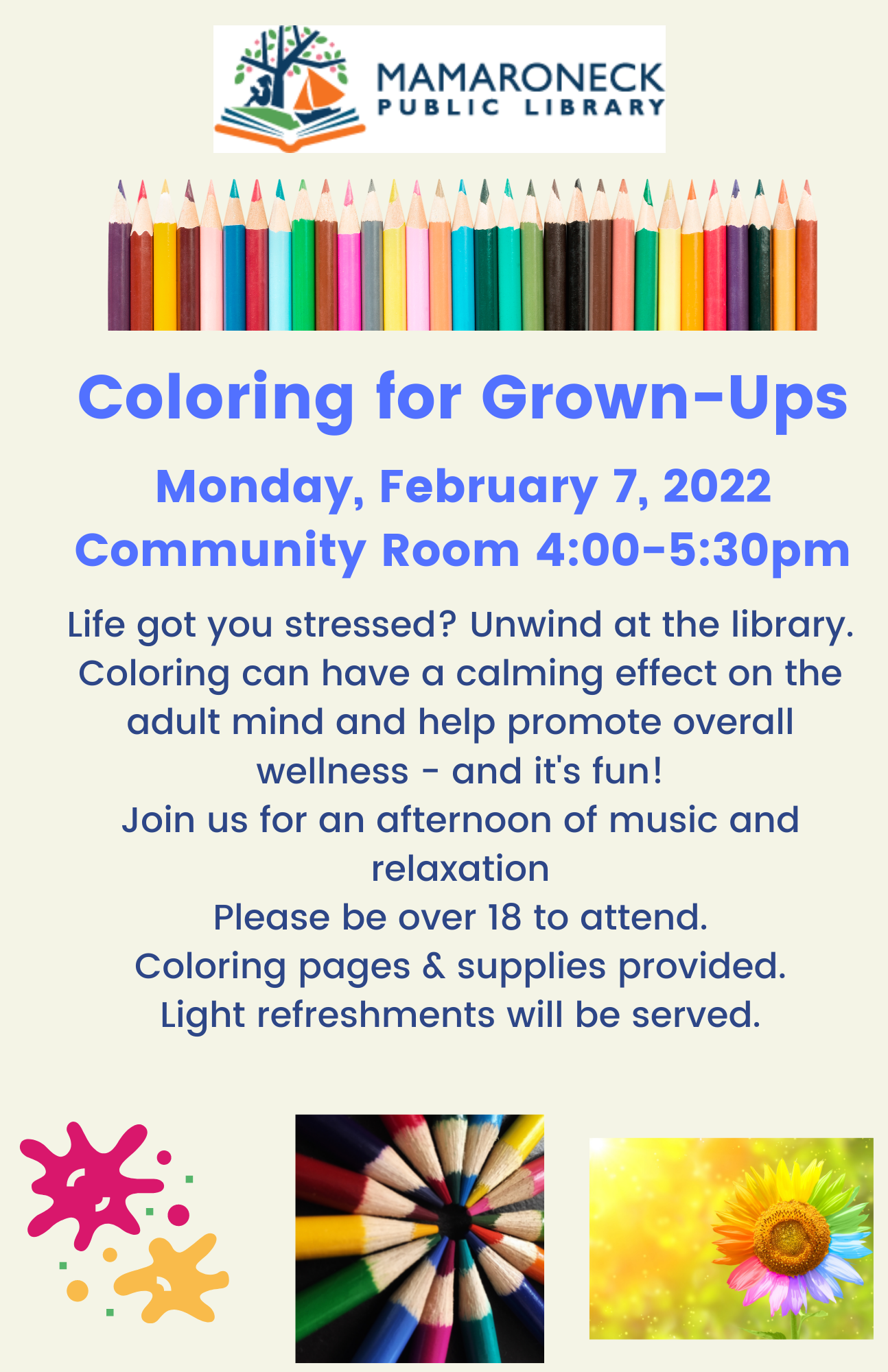 Adult Coloring Feb. 7 @ 4pm in-person