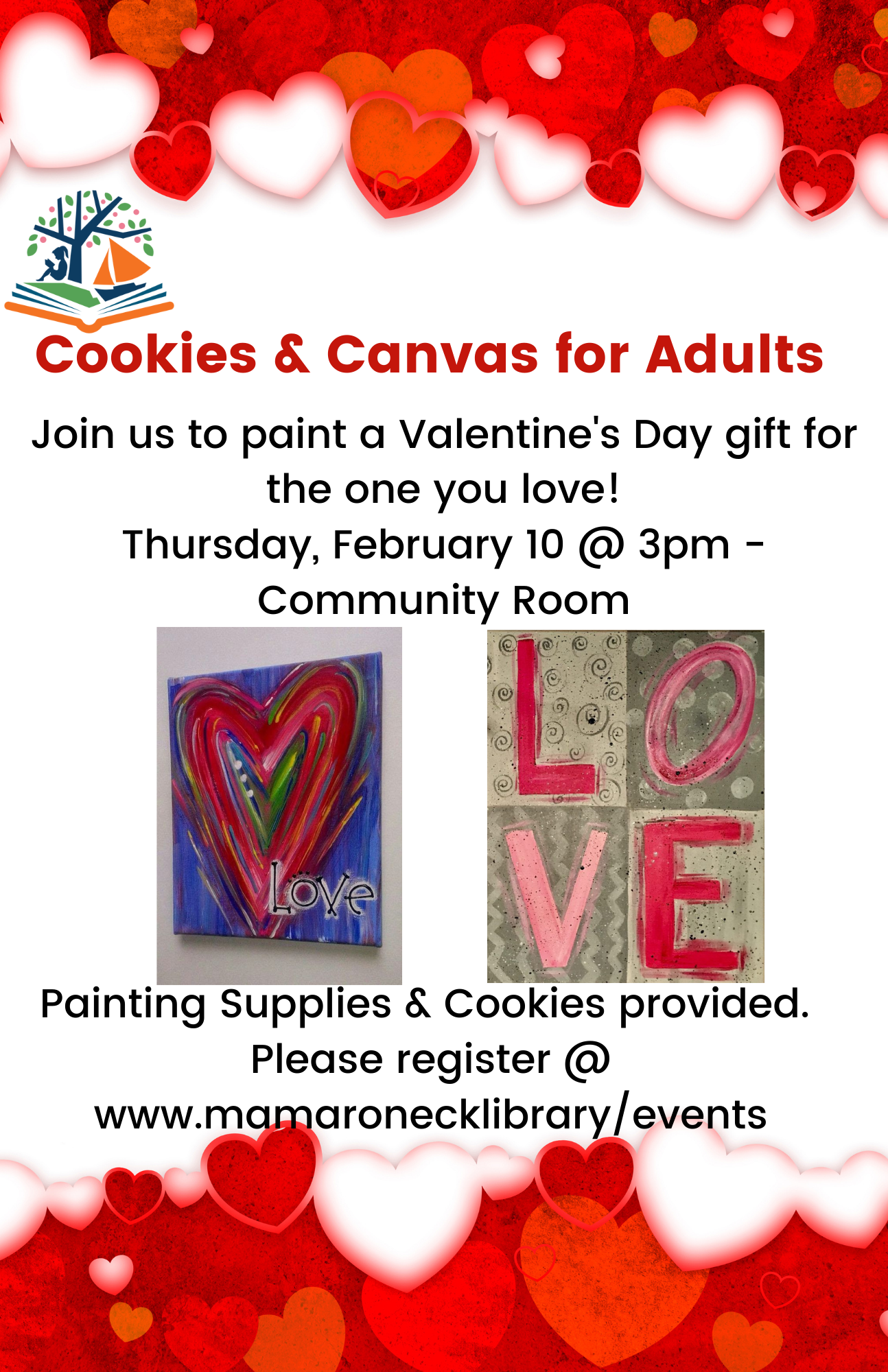 Cookies & Canvas for Adults - paint a Valentine's Day gift for the one you love - Feb. 10s