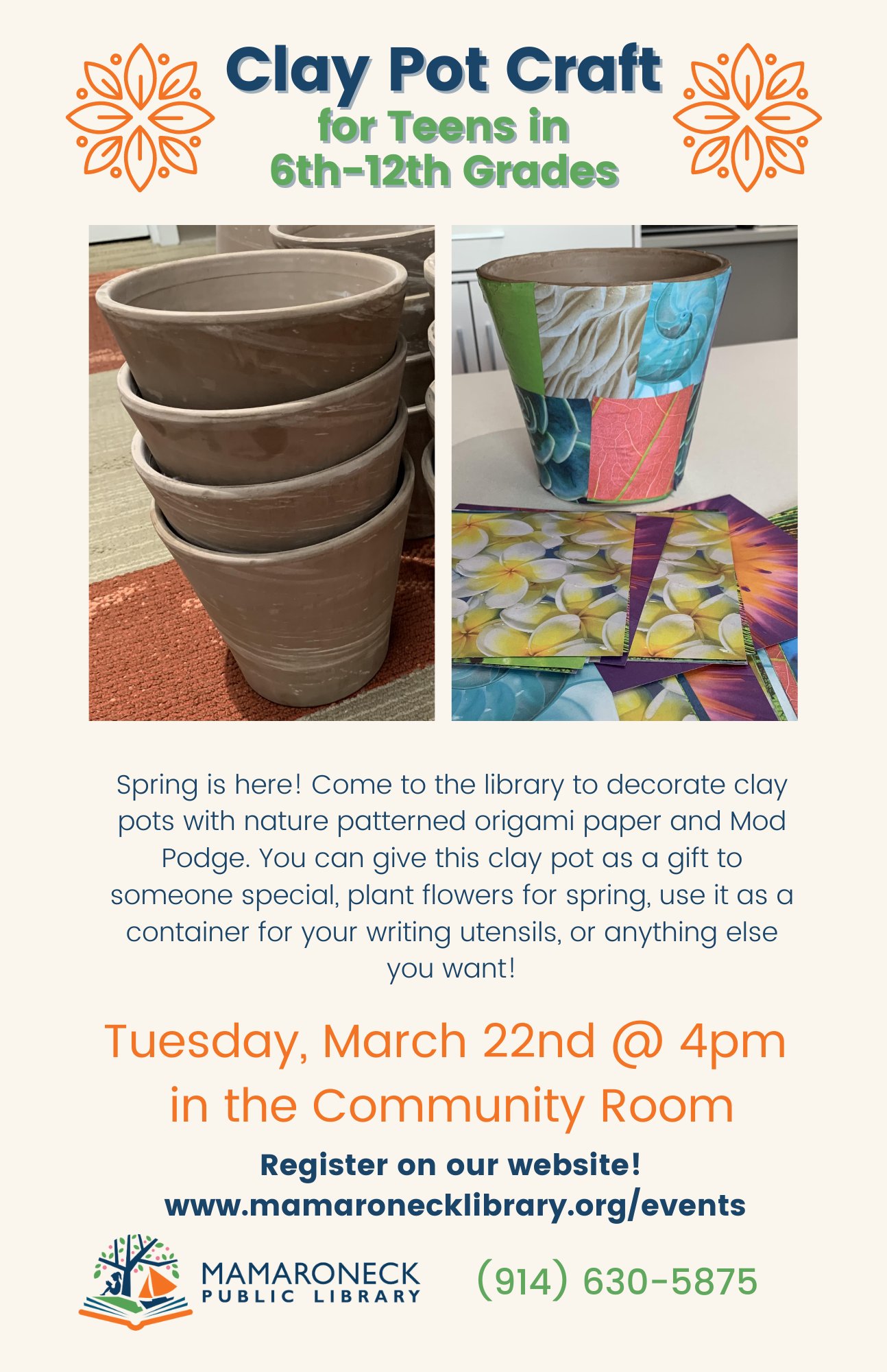 Clay pot craft for Teens March 22