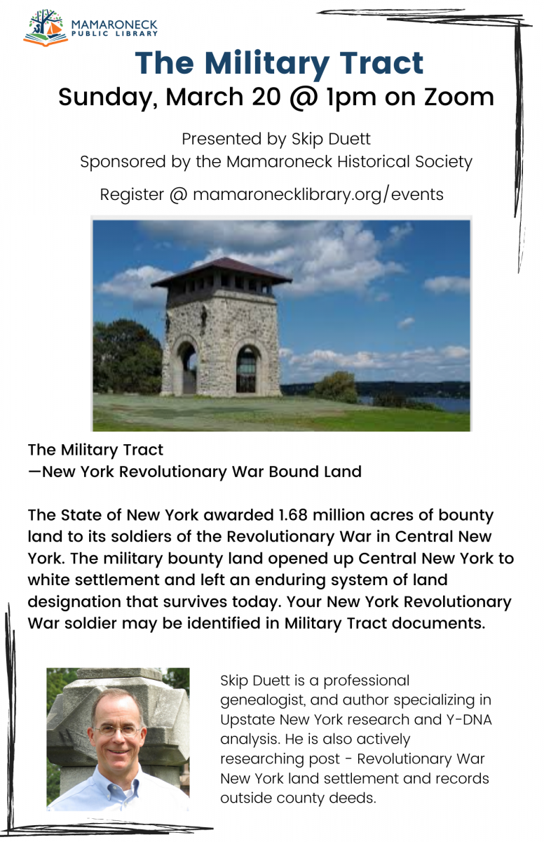 Author event: Military Tract (Revolutionary War) on March 20 via Zoom