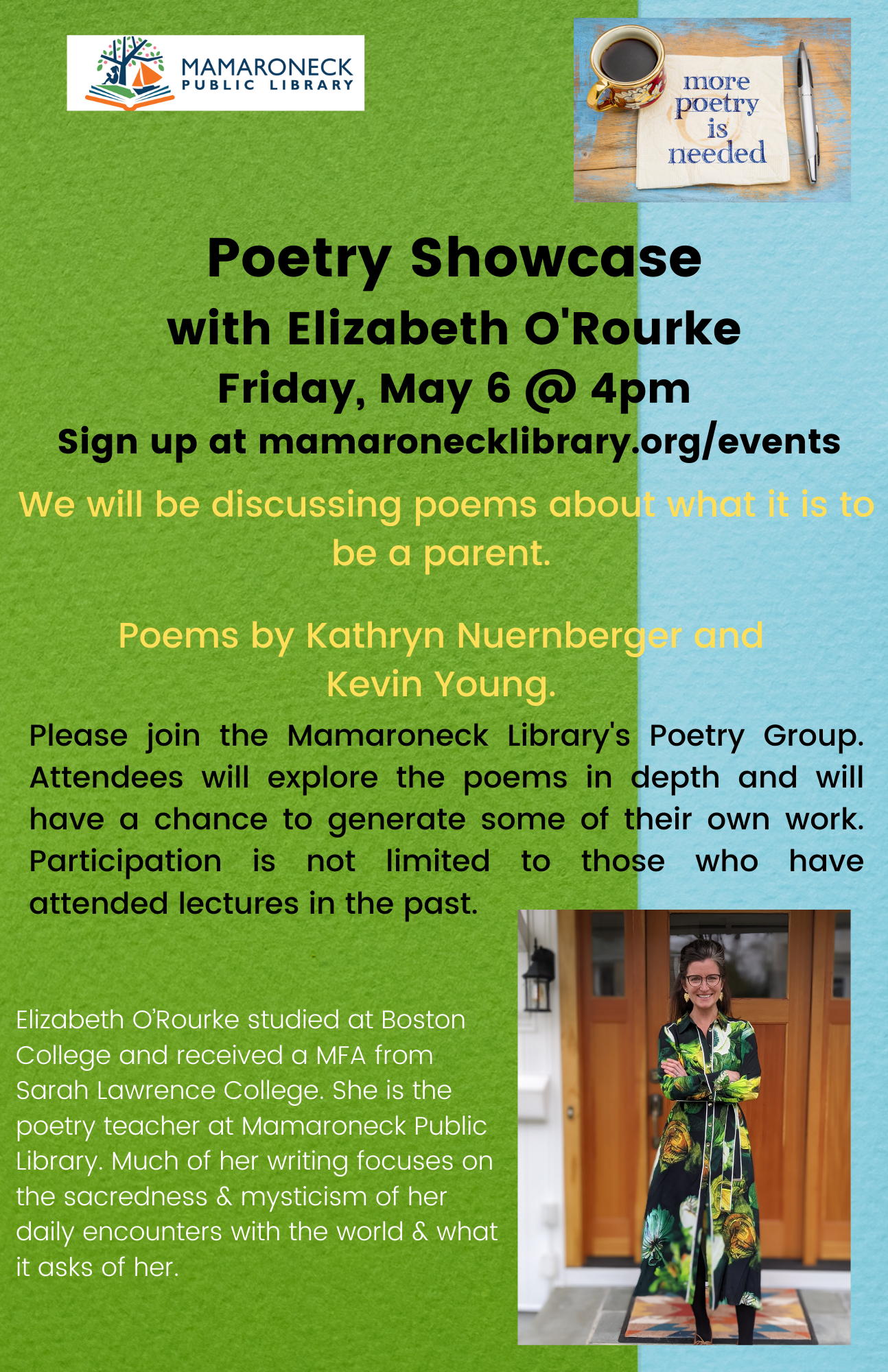 May 6 Poetry workshop with Liz O' Rourke