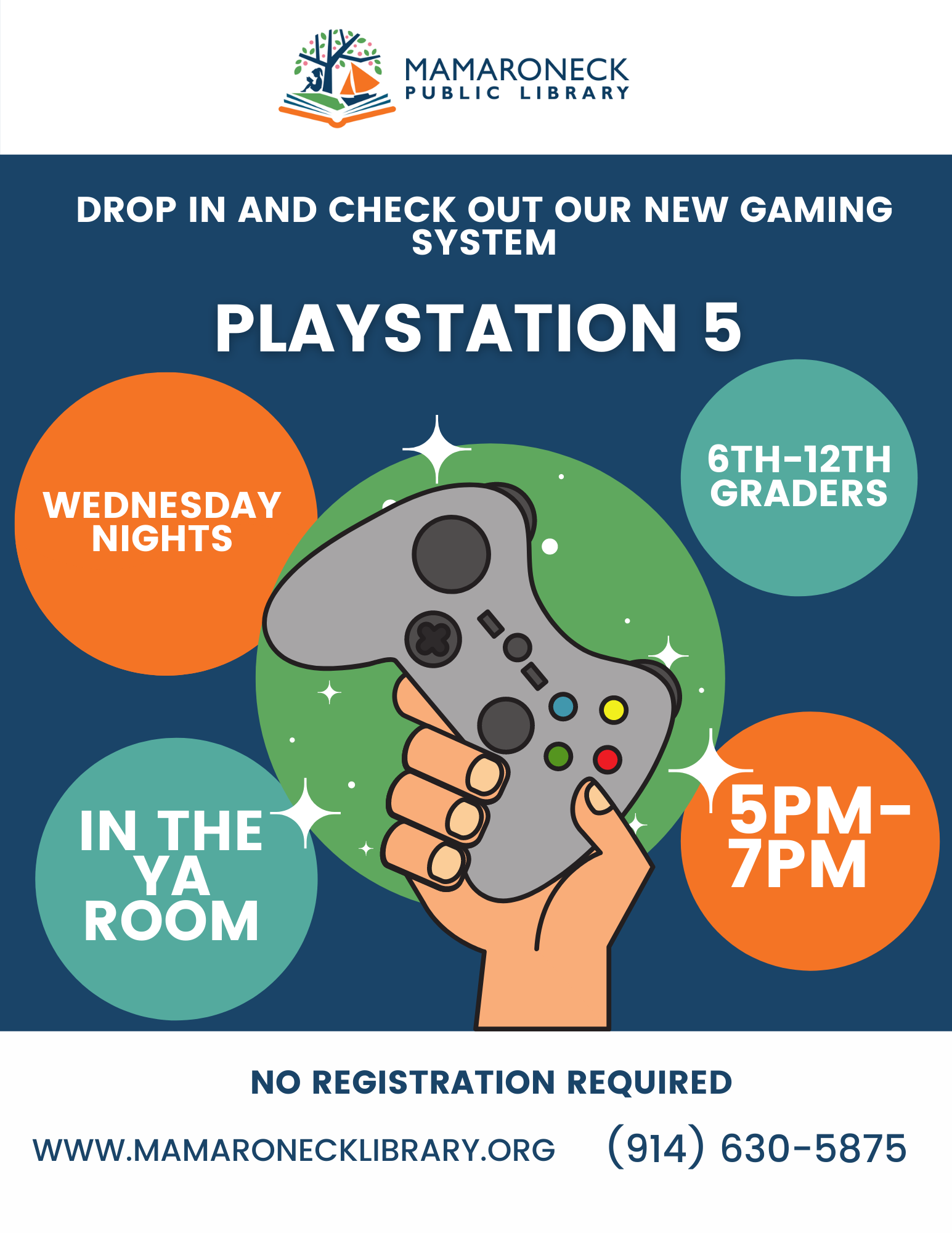 Playstation 5 every Wednesday night 5 - 7pm in the YA room