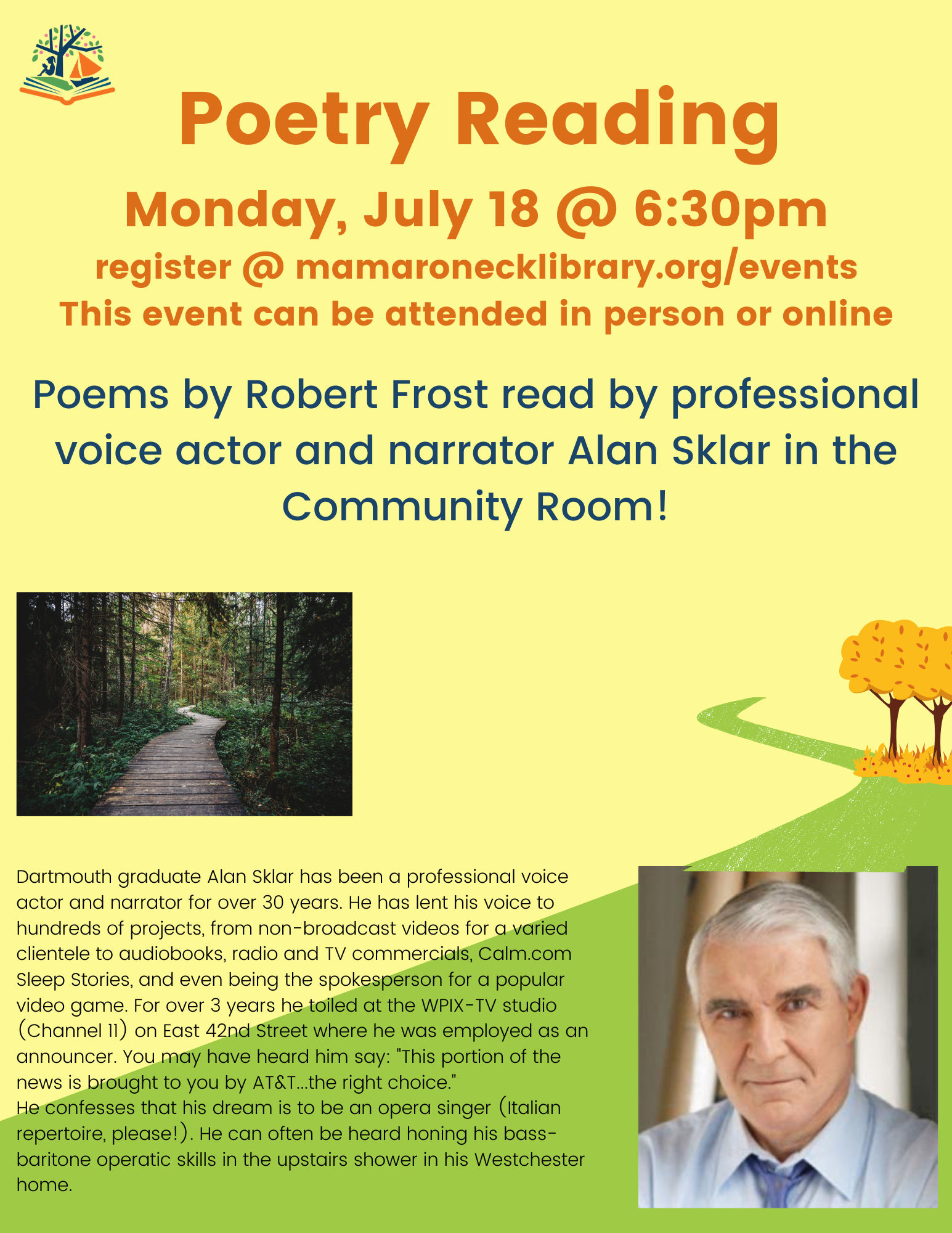 Alan Sklar reads the poetry of Robert Frost July 18