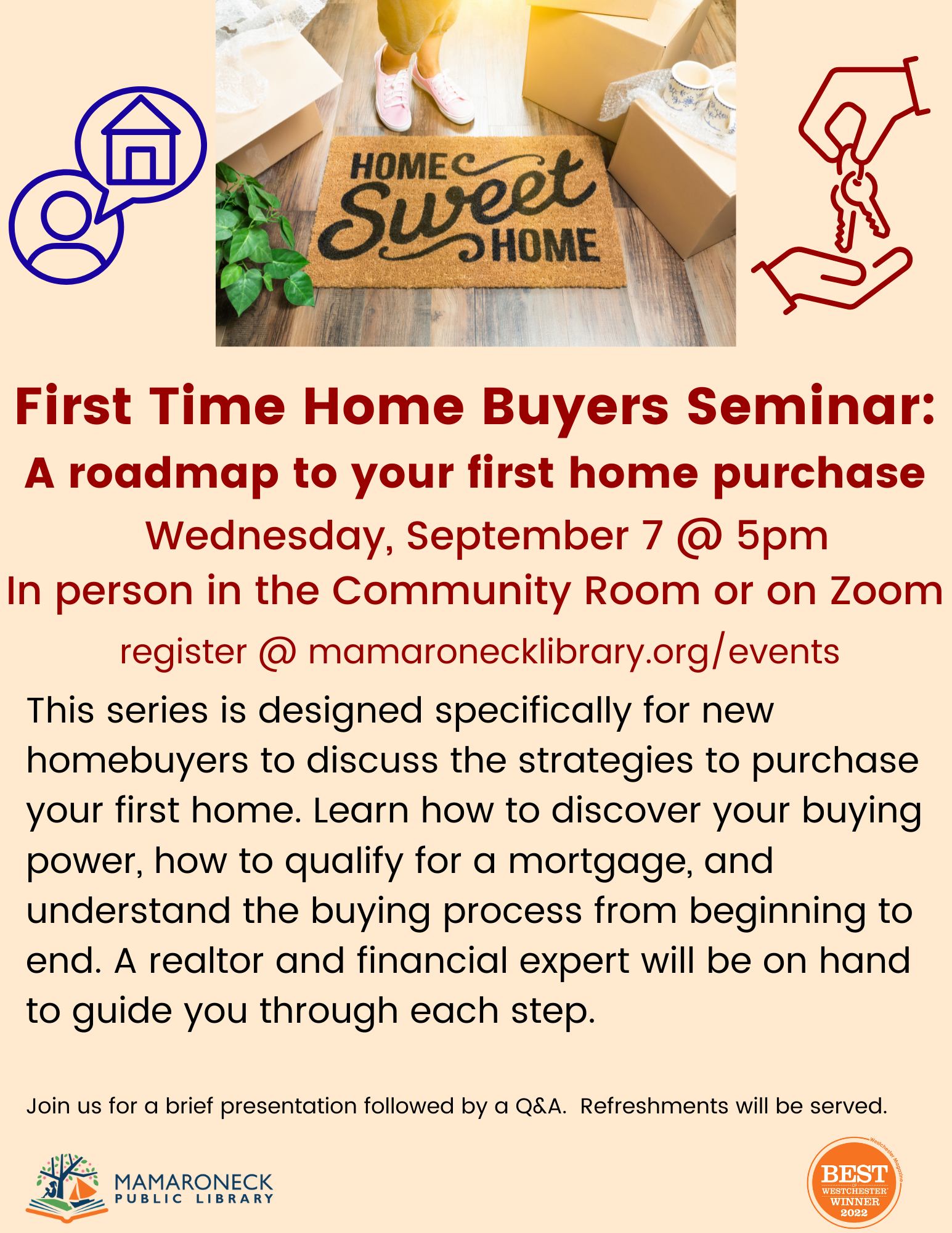 first time home buyers seminar via zoom or in person Sept. 7 7