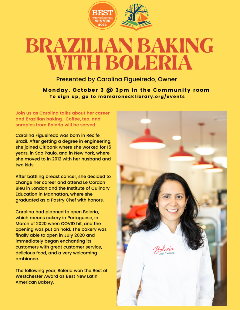 10/3 in Community RoomBoleria Brazilian bakery -- talk with food sample
