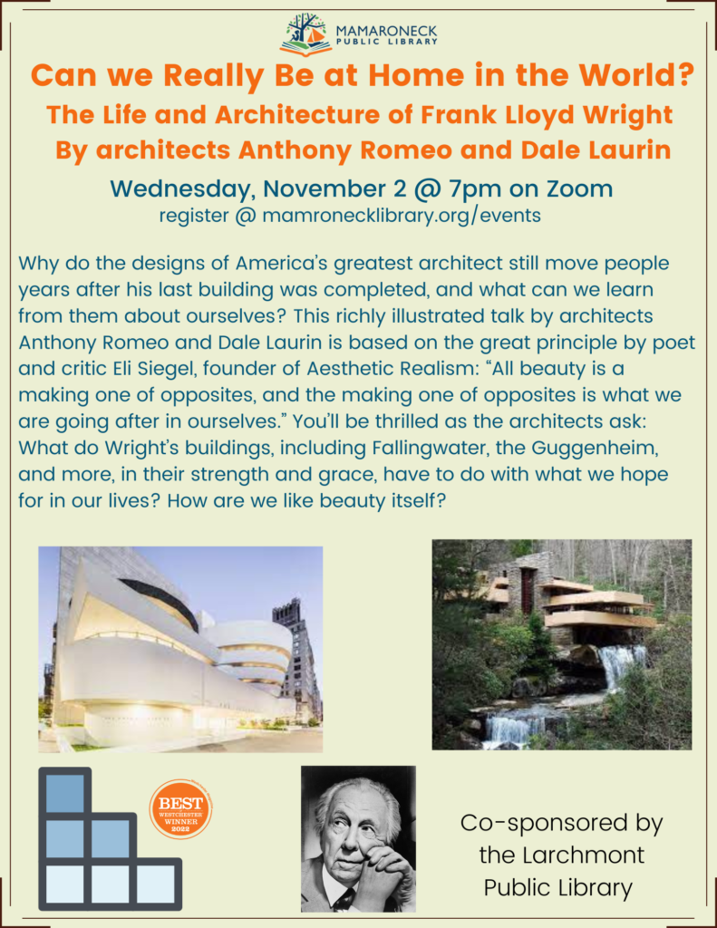 11/2 zoom webinar on life and architecture of Frank Lloyd Wright