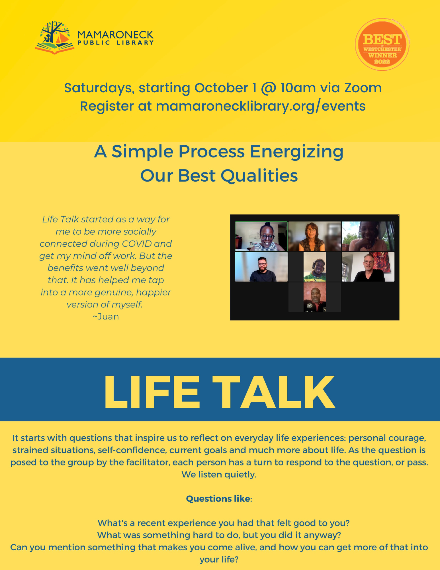 10/1 via Zoom: LifeTalk
