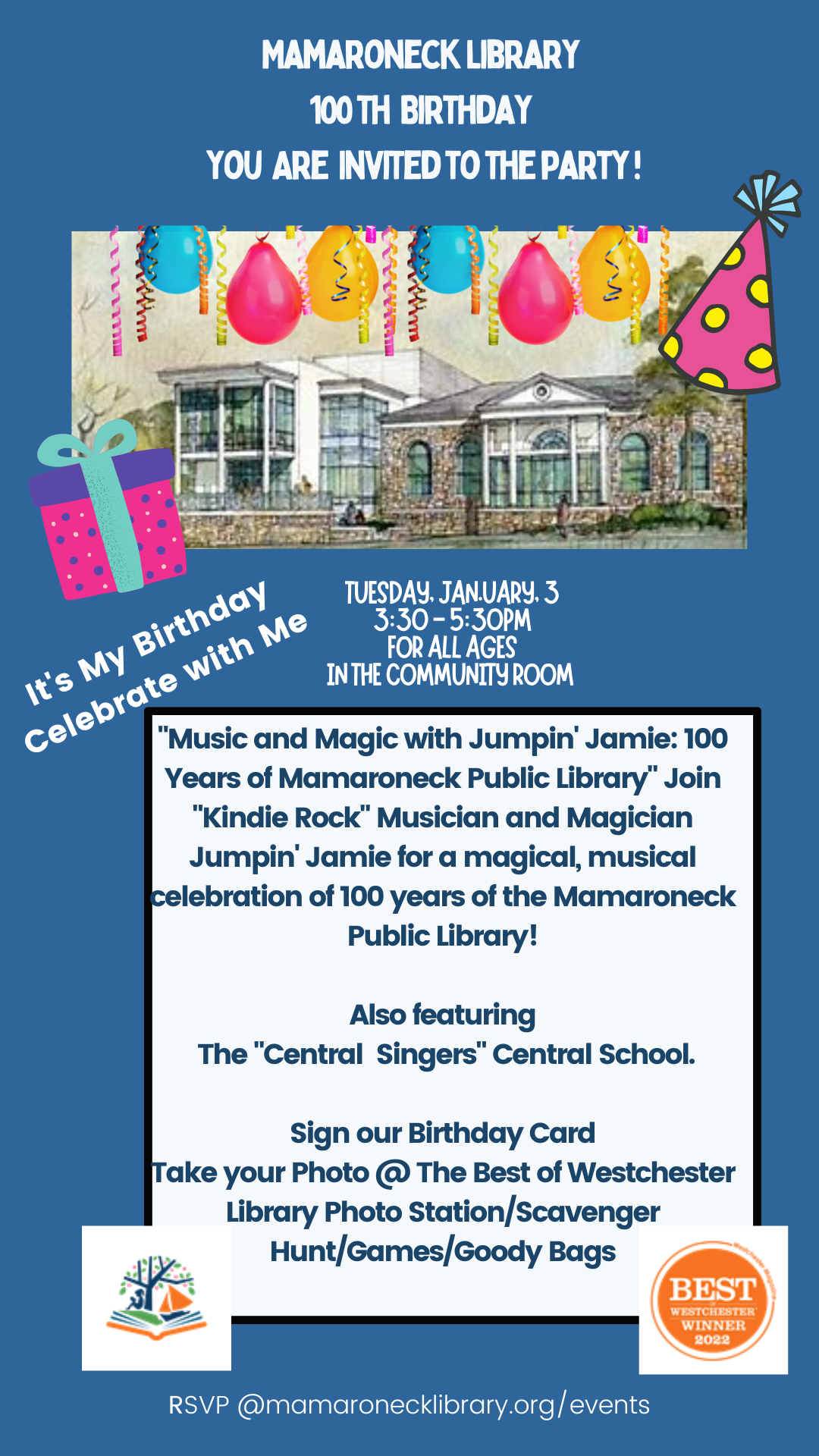 1/3/23 100th Birthday Party for Mamaroneck Public Library