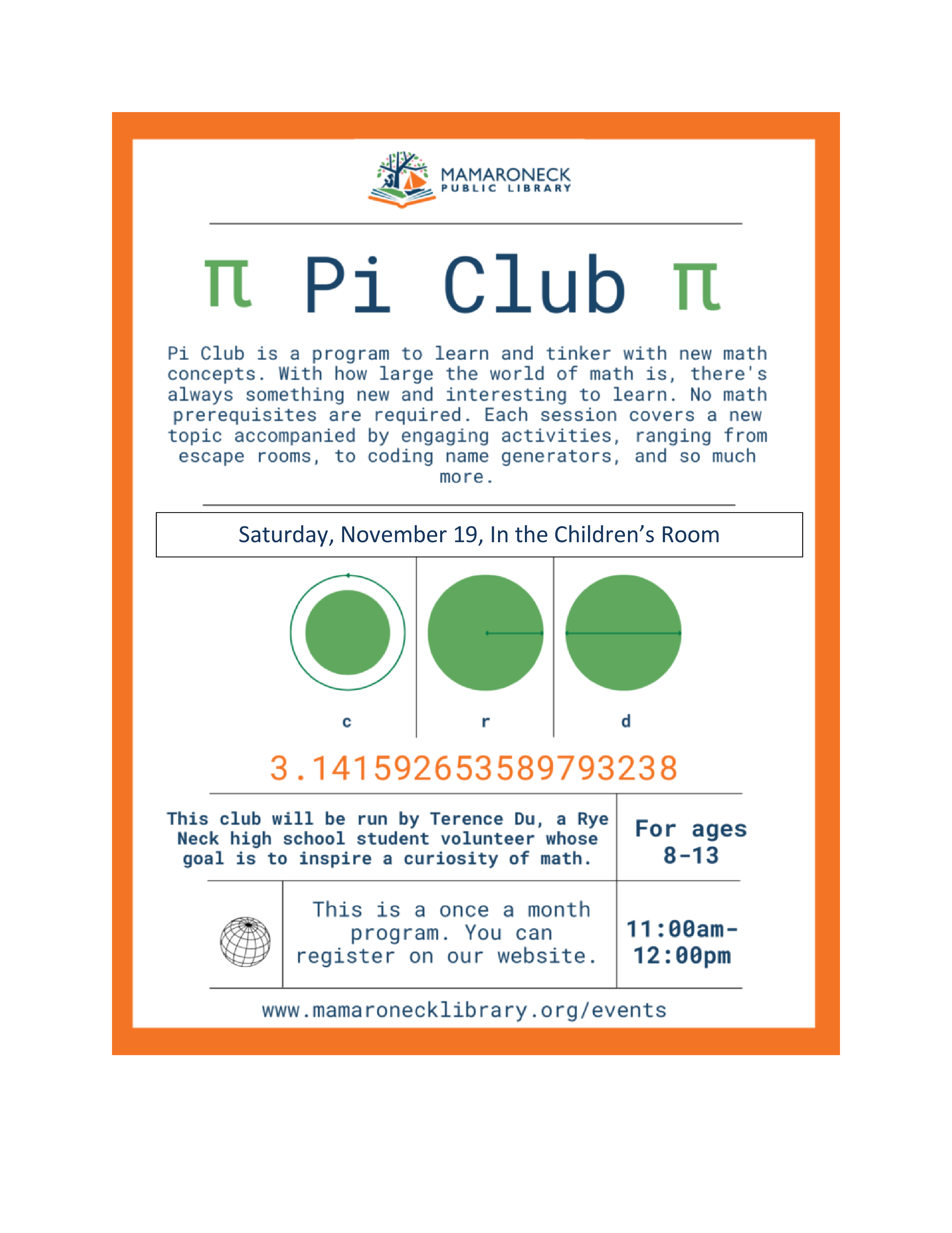 11/19 Pi club meeting - Ages 8-13