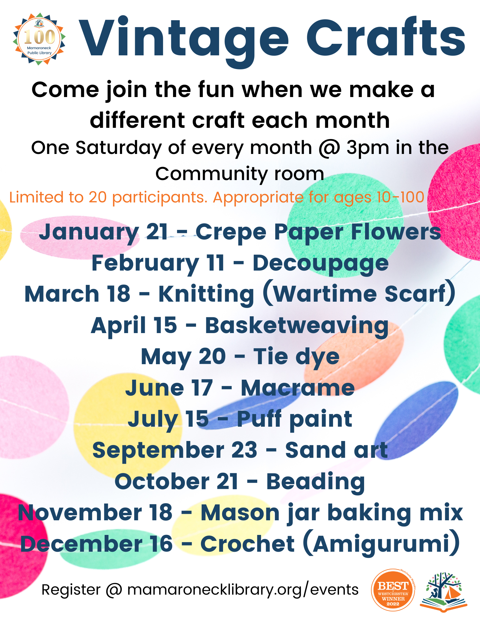 Monthly crafts program on saturdays