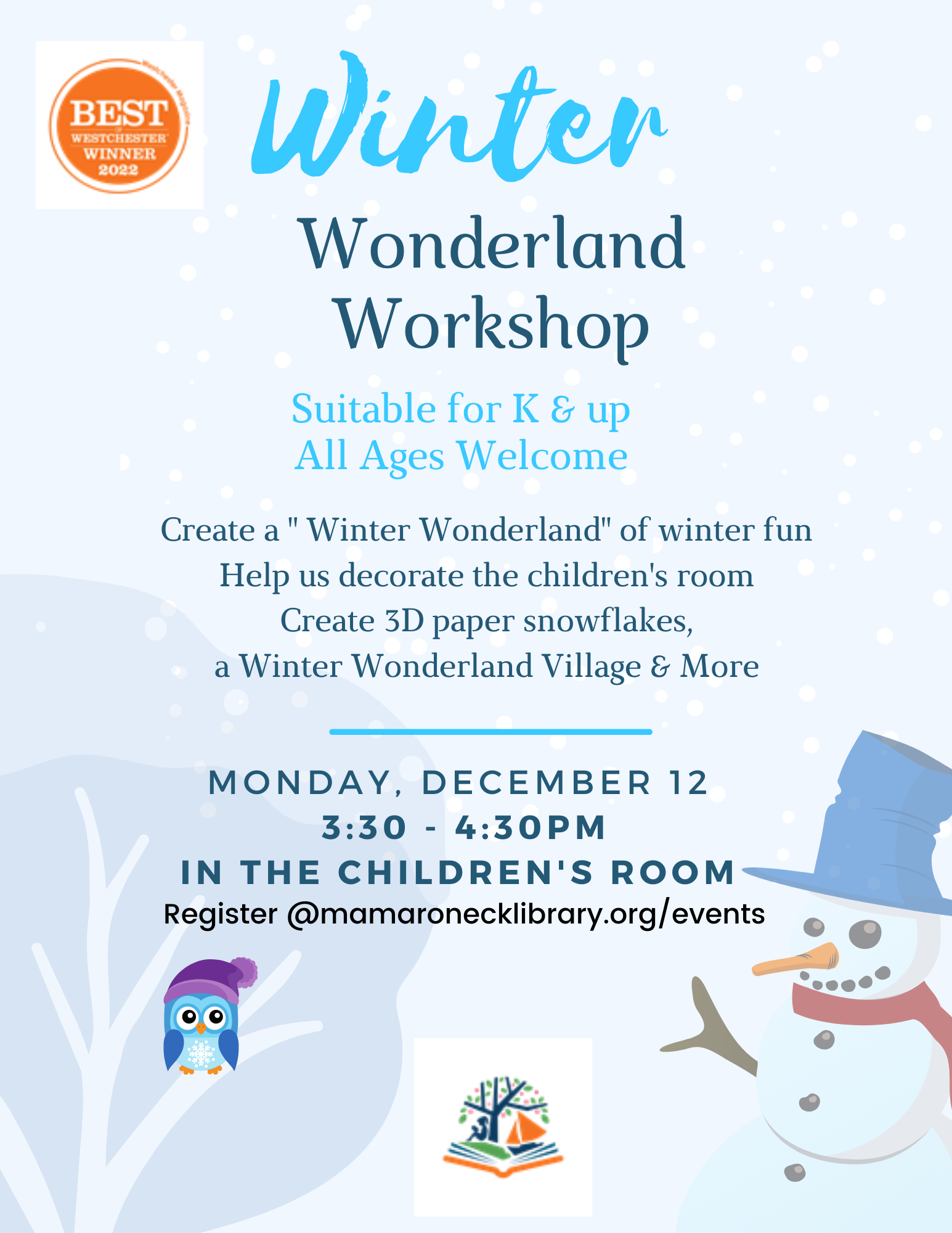 12/12 winter wonderland K & up in the Children's Room - crafts