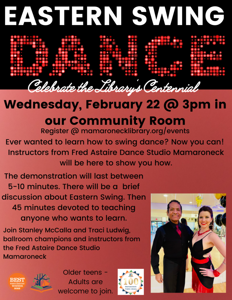 2/22 @ 3pm in the Community Room - learn to dance Eastern Swing