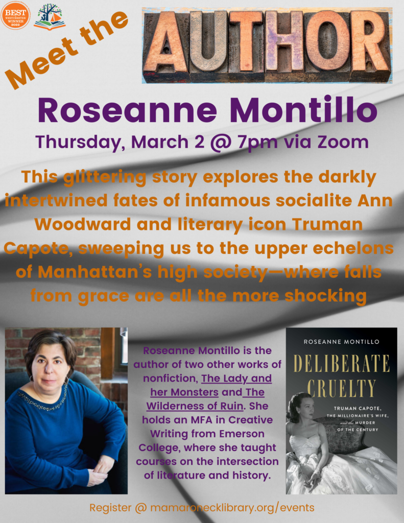 3/2 @ 7pm; author event via zoom; Roseanne Montillo 