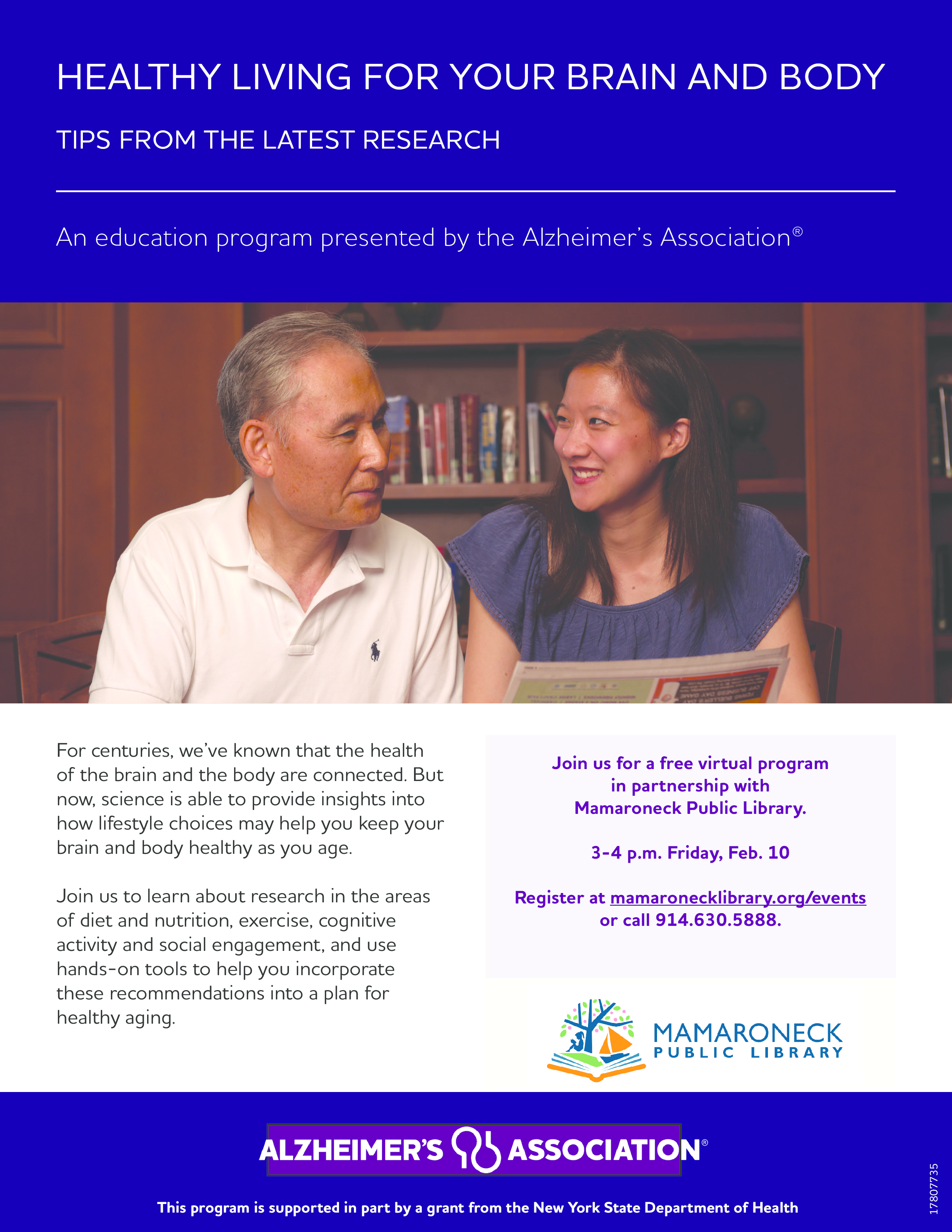 2/10 @ 3-4pm via Zoom: Healthy Living for your brain and body