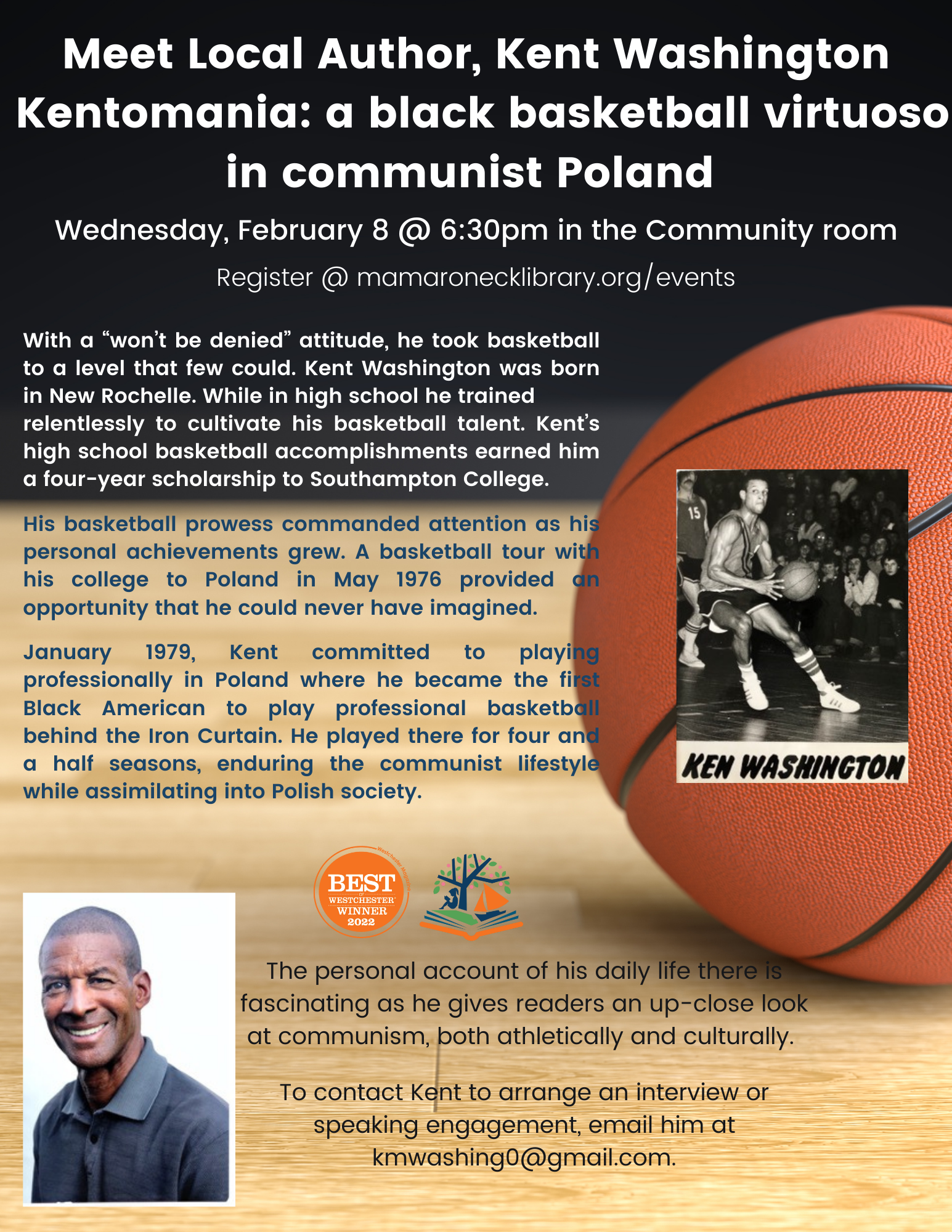 2/8 @ 6:30pm in the Community Room. Kentomania is the story of an american black basketball player who played in communist Poland and became a star