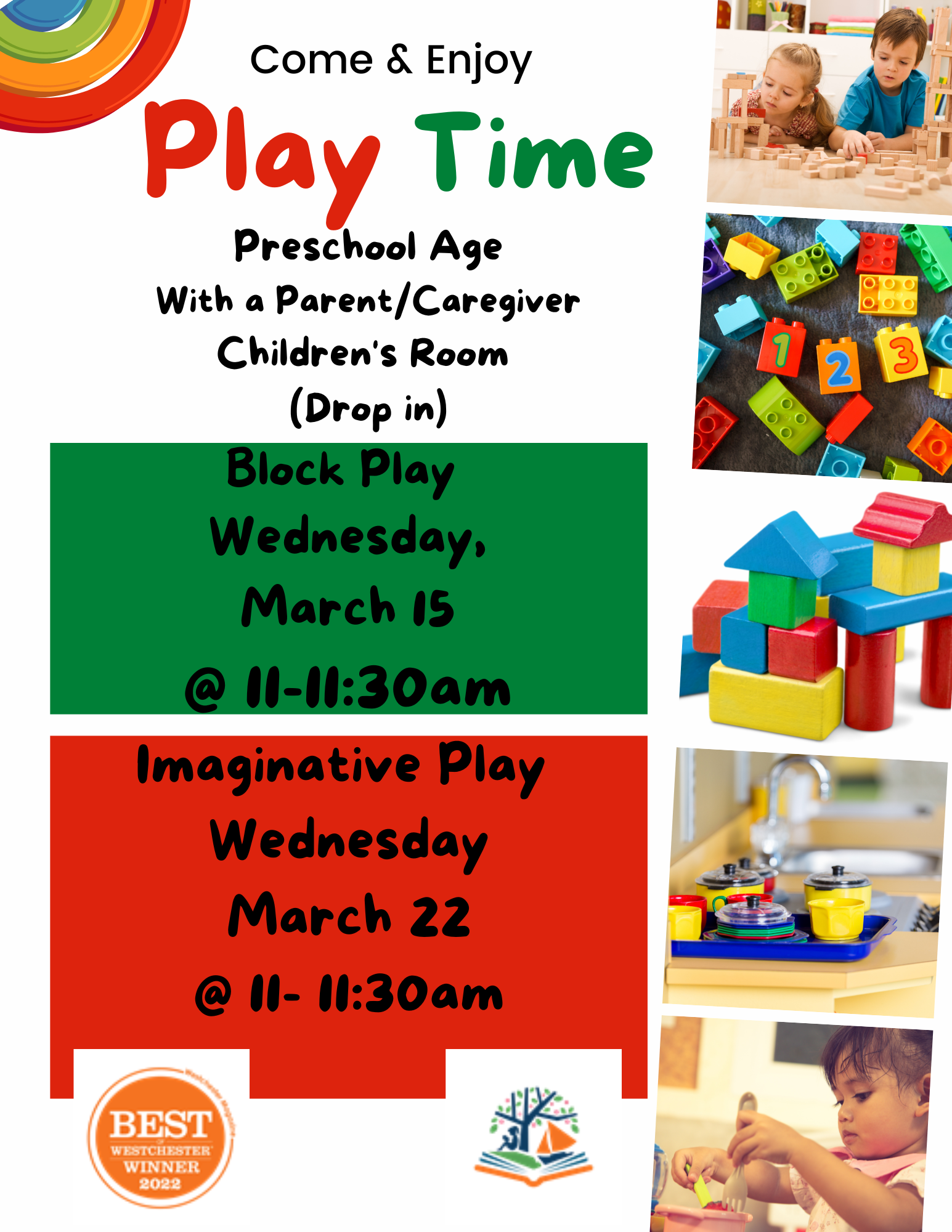 Playtime for children: 11-11:30am - 3/15 & 3/22 - Children's Room