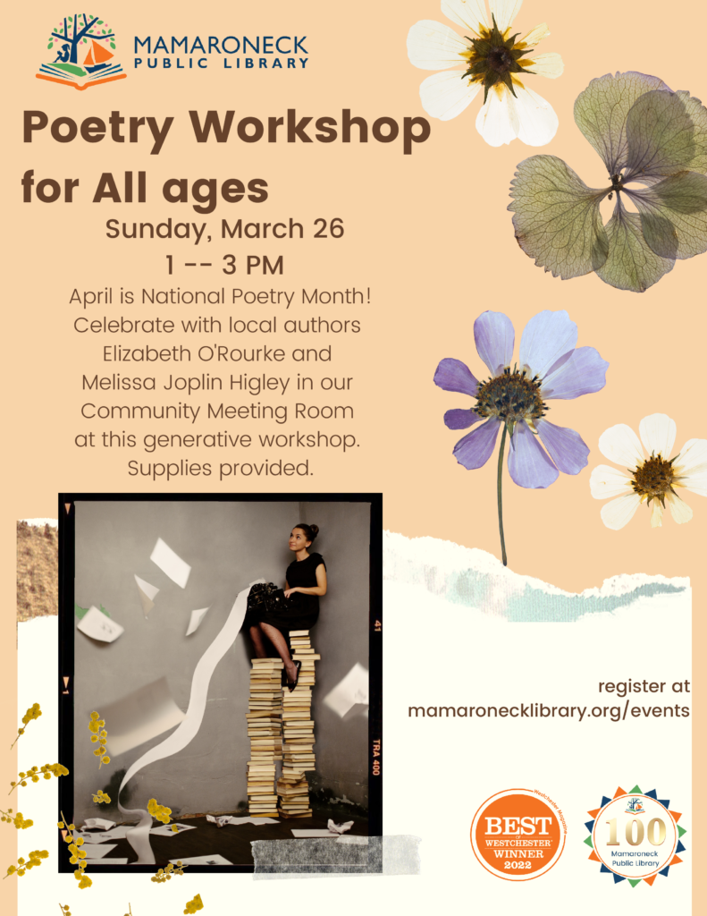 3/26 Poetry workshop for all ages in the community room 1-3pm