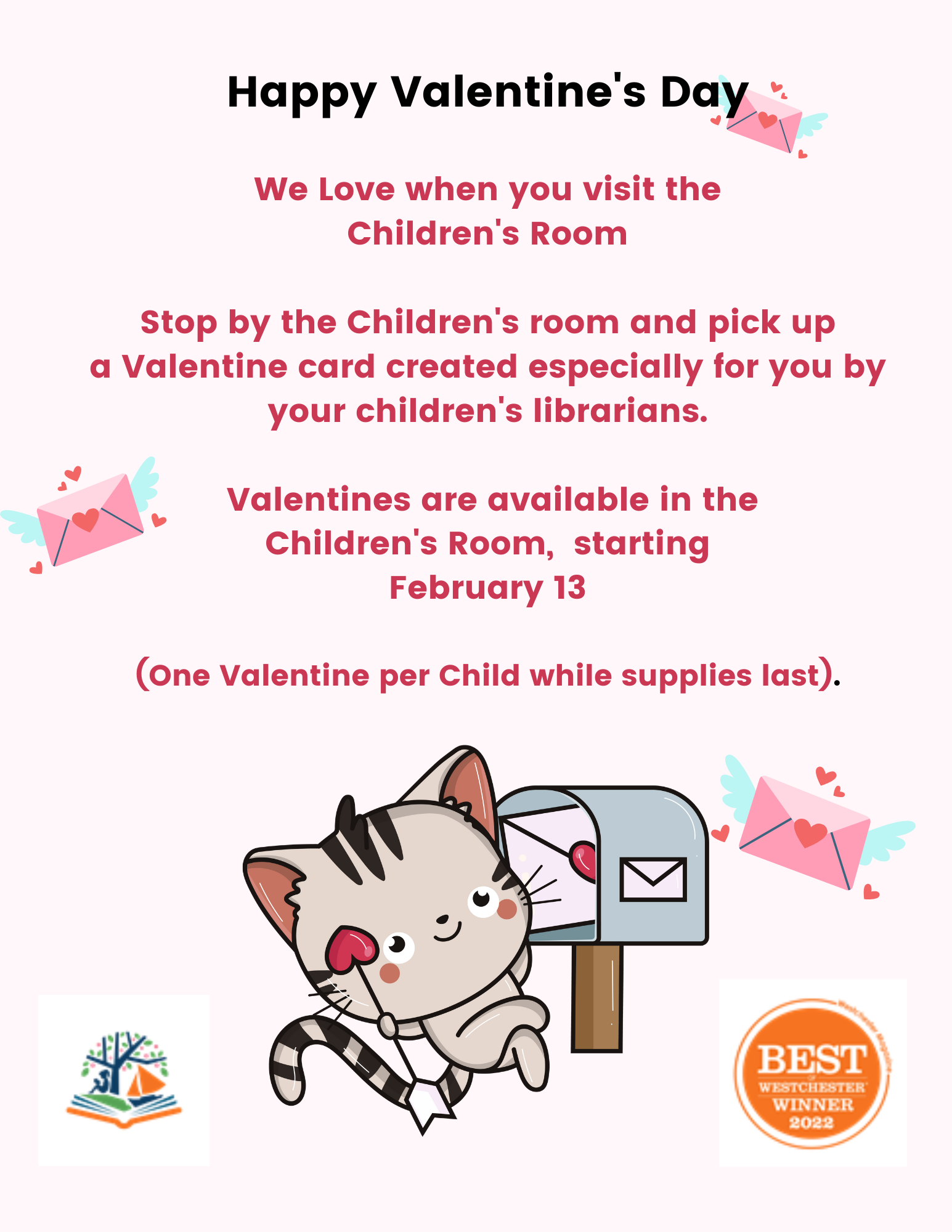 Valentine's card for children available in the children's room 2/13