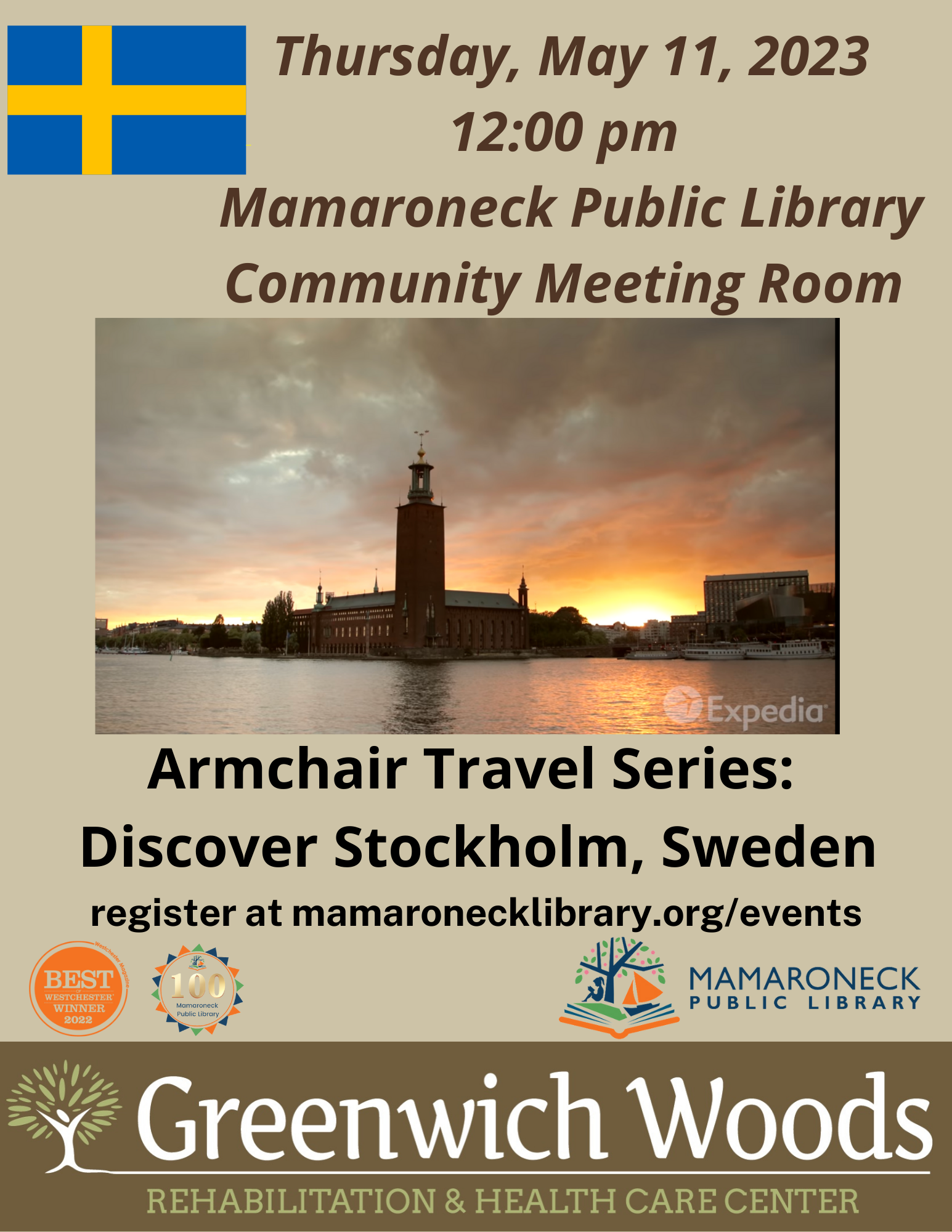 Armchair Travel Series - discover Stockholm Sweden - 5/11 @ Noon - community room
