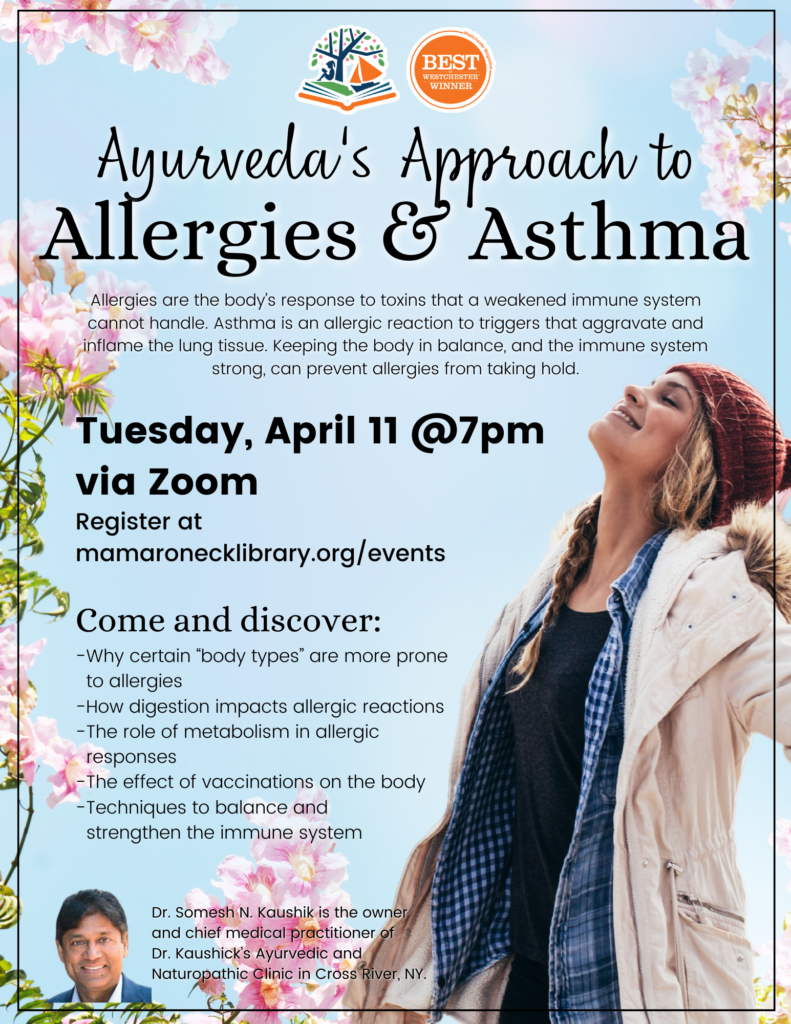 4/11 @ 7pm via Zoom: Ayurveda's approach to allergies & asthma