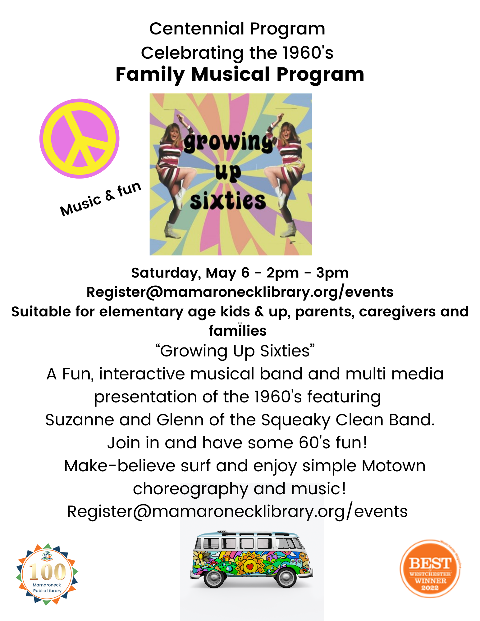 5/6 @ 2-3pm - Family Musical Program: Celebrating 1960s - music and dance for children