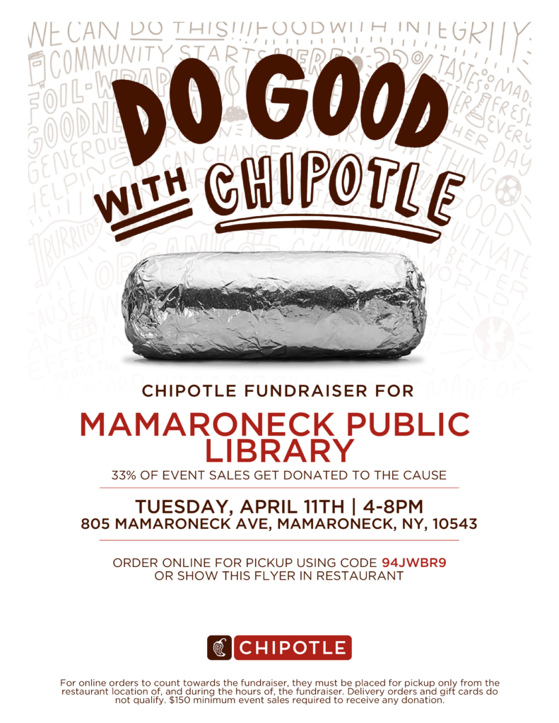 4/11 @ 4-8pm fundraiser for the Library at Chipolte