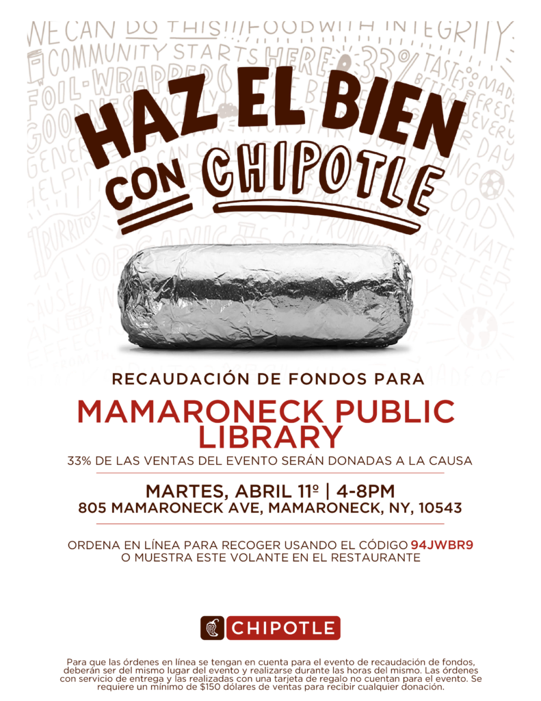 4/11 @ 4-8pm - fundraiser for the Library at Chipolte