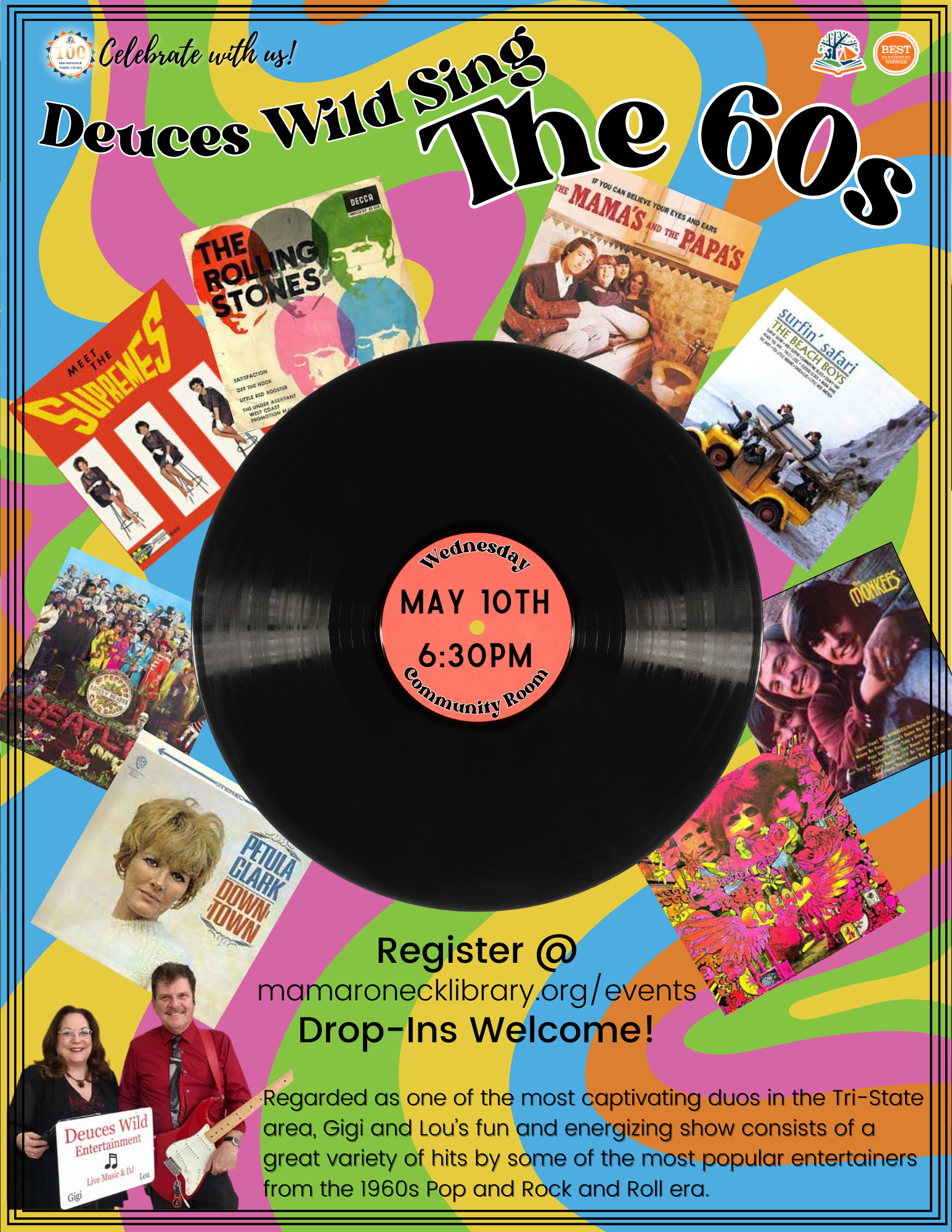 5/10 @ 6:30pm in the Community room - Deuces Wild Sing the Sixties