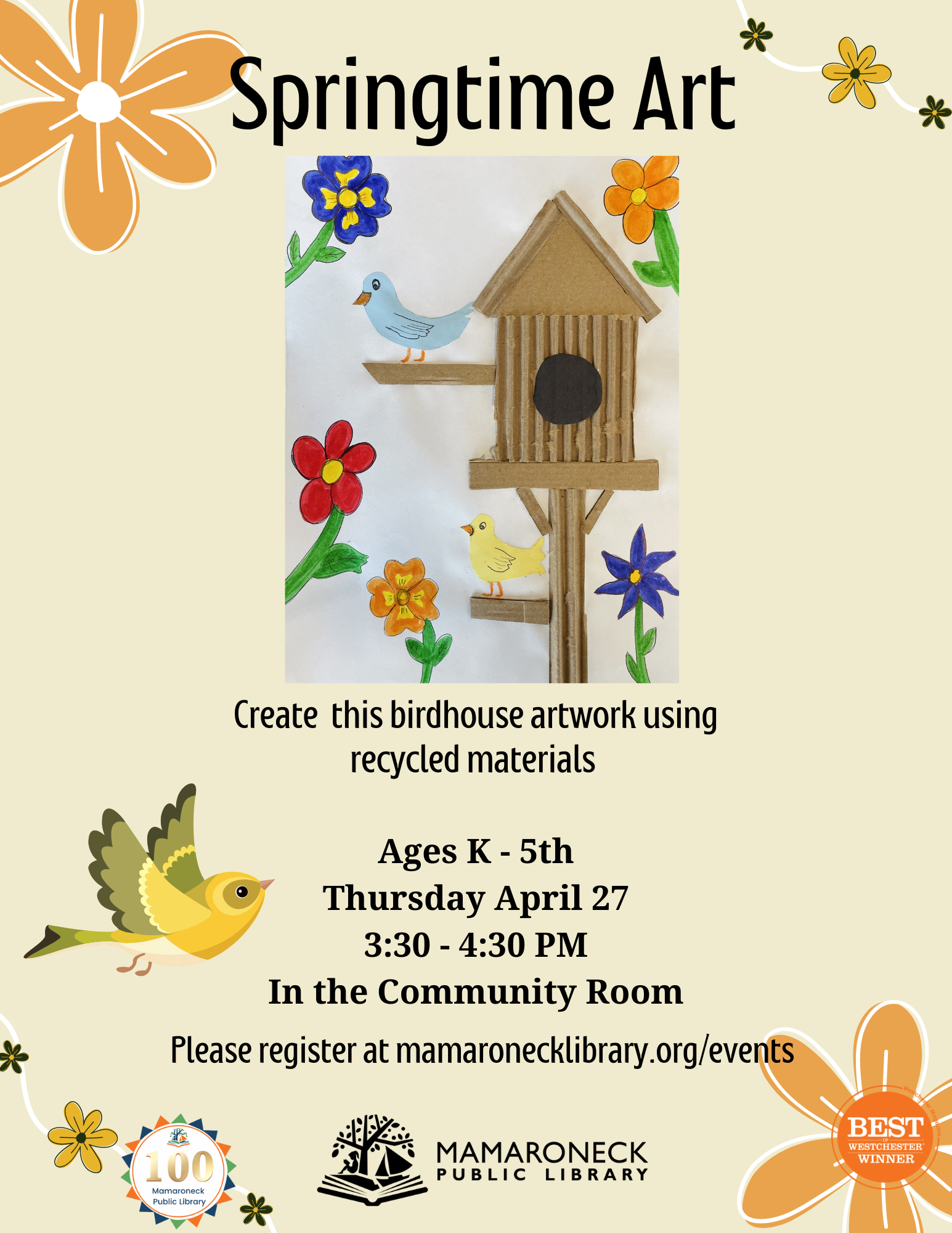 4/27 @ 3:30 - 4:30 (Grades K-5) in the community room