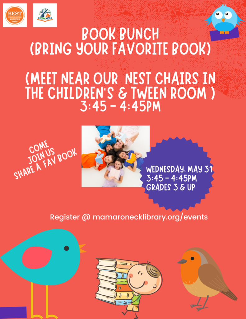 5/31 - 3:45-4:45pm - Grades 3 & up - Book Bunch