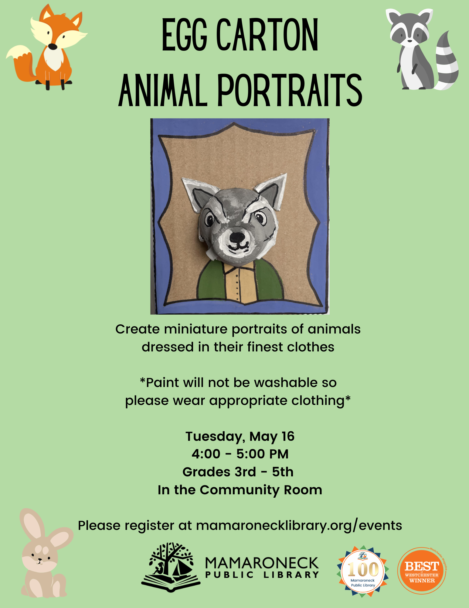 Egg Carton Animal Portraits 5/16 @ 4-5 - - Community Room