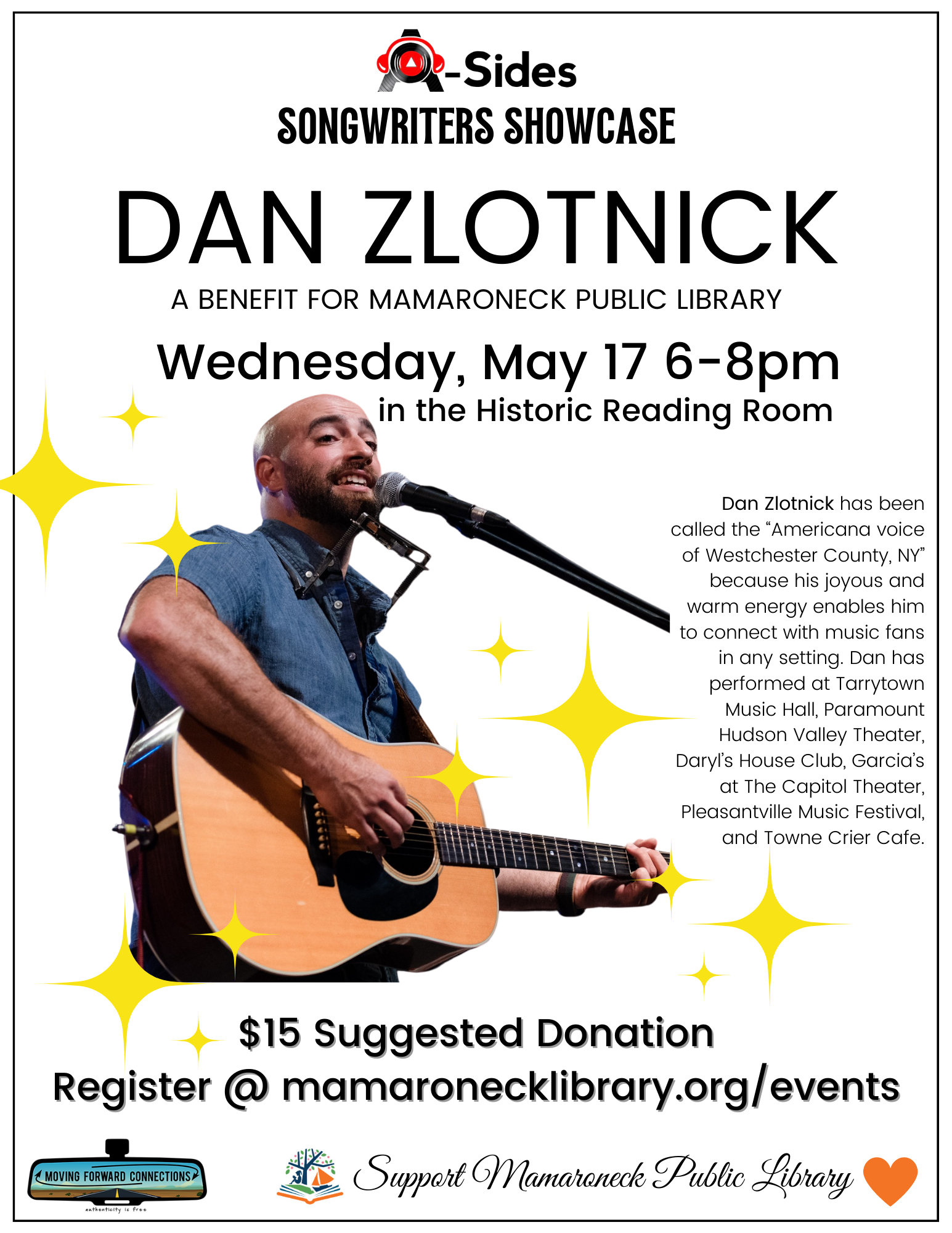 5/17 @ 6-8pm in the Reading Room -- benefit for the Library - $15 minimum donation