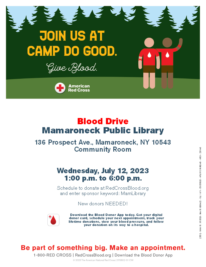 7/12 @ 1-6pm - American Red Cross blood drive - Community Room