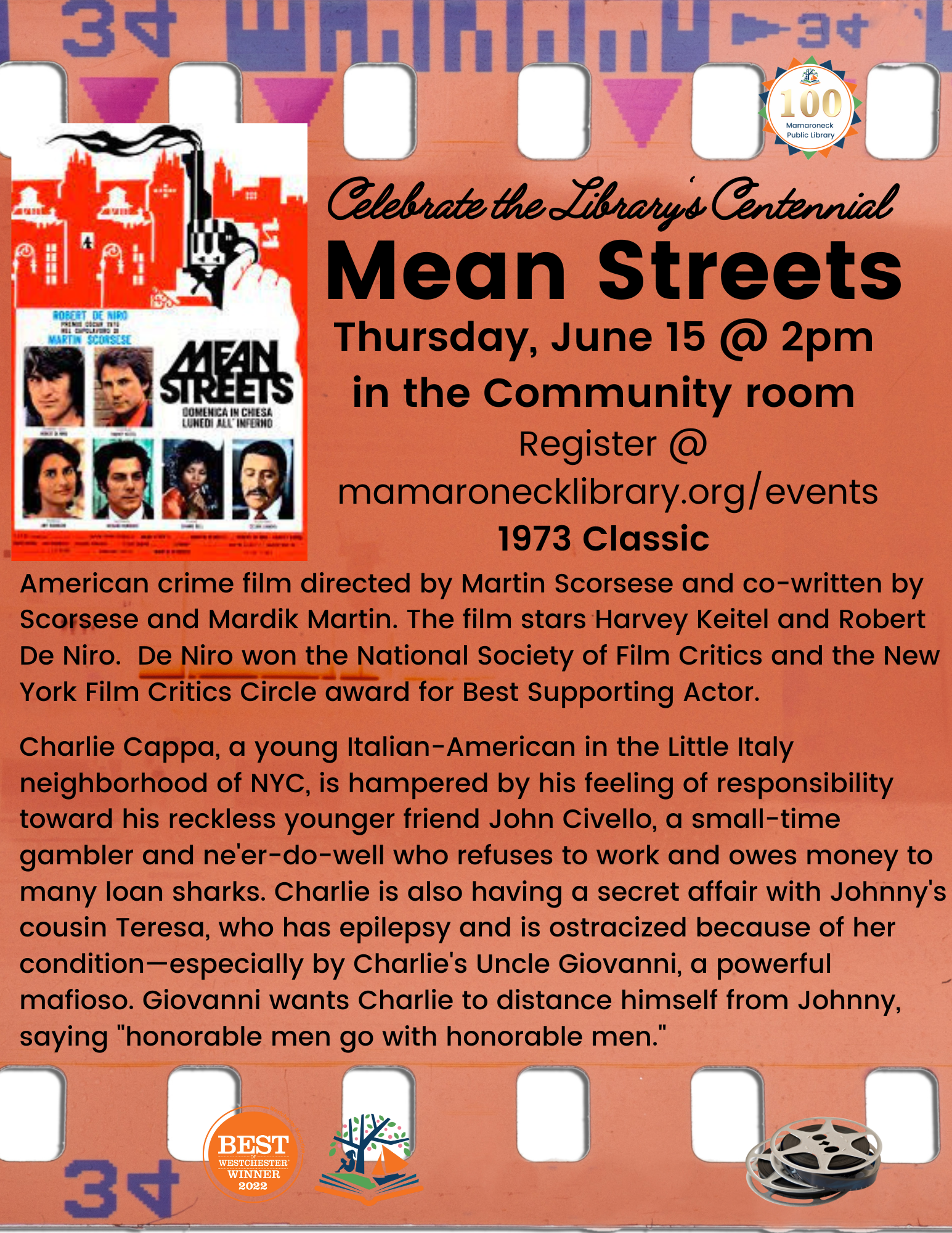 6/15 @ 2pm in the community room: Mean Streets