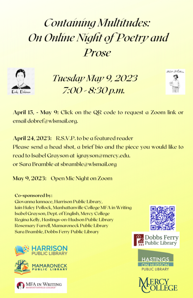 5/9 @ 7pm via zoom: containing multitudes - an online evening of poetry and prose