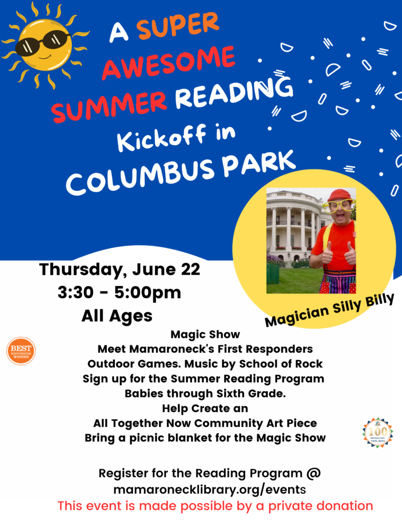 6/22 @ 3:30-5pm - Summer Reading Kickoff at Columbus Park